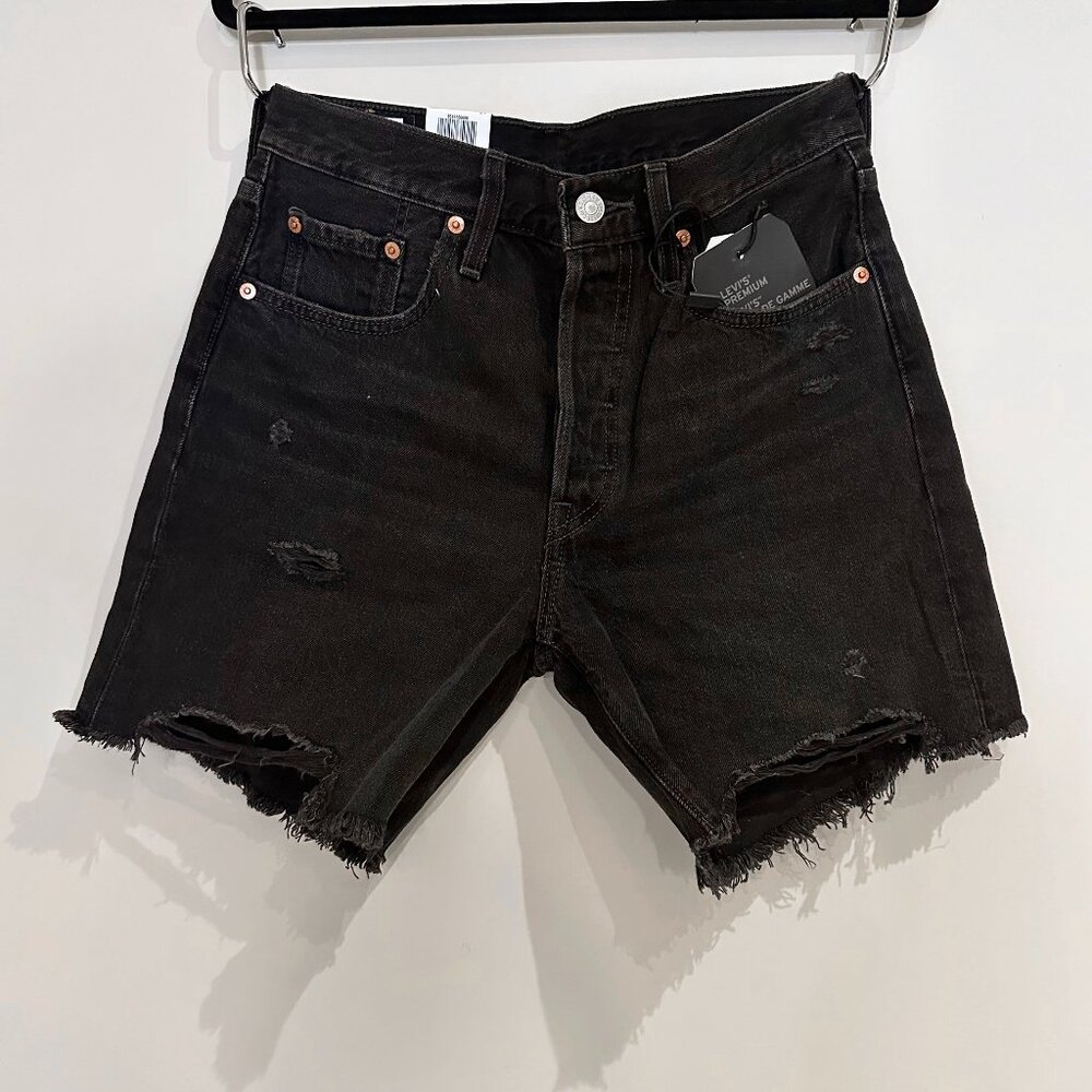 Levi's Mid Length Black Jean Shorts Womens Size 27 Denim Cut Offs Distressed